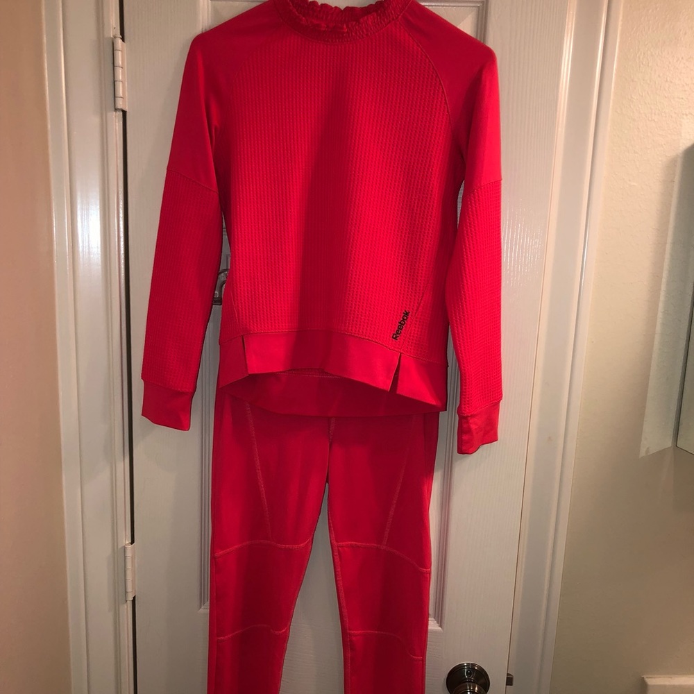 Kids Rebook bright coral workout suit
